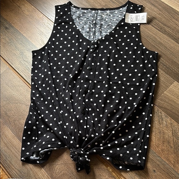 LOFT Tops - LOFT Black Polka Dot Tie Front Top